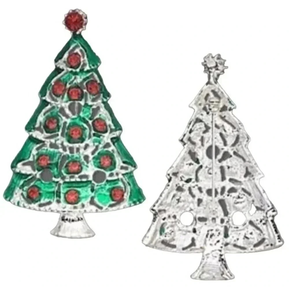 NEW Vintage Christmas Tree Rhinestone Brooch Pin